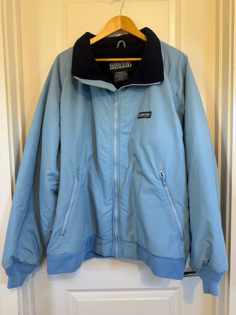 VNTG 90s Lands' End Jacket Light Blue Fleece Lined Windbreaker XXL made in usa